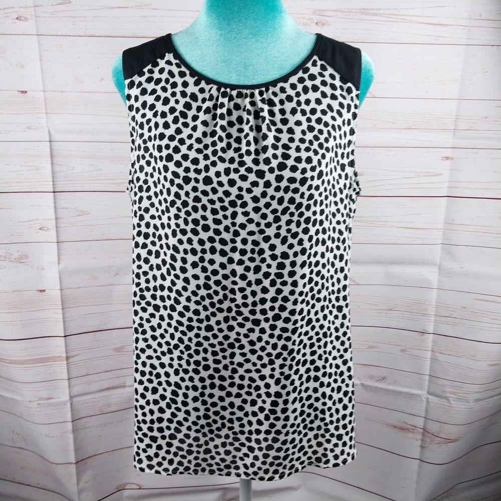 Ann Taylor Loft Black White Size Medium Sleeveless Tunic Top Career Office